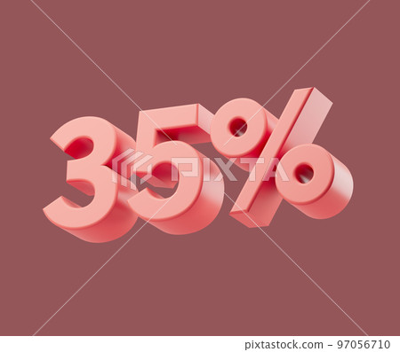 Sale 35 or thirty-five percent on pastel background. 3d render illustration. Isolated object Sale 35 or thirty-five percent on pastel background. 3d render illustration. Isolated object 97056710