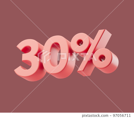 Sale 30 or thirty percent on pastel background. 3d render illustration. Isolated object Sale 30 or thirty percent on pastel background. 3d render illustration. Isolated object 97056711