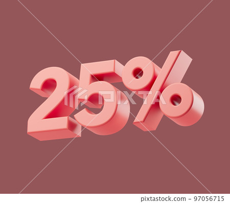 Sale 25 or twenty-five percent on pastel background. 3d render illustration. Isolated object Sale 25 or twenty-five percent on pastel background. 3d render illustration. Isolated object 97056715