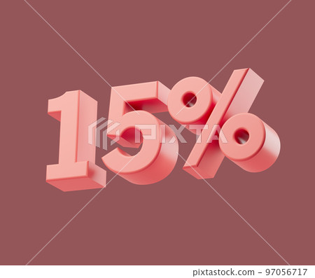 Sale 15 or fifteen percent on pastel background. 3d render illustration. Isolated object Sale 15 or fifteen percent on pastel background. 3d render illustration. Isolated object 97056717