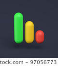 Simple graph icon with colorful rectangles 3D-illustration on pastel background. 3d render minimal concept. 97056773