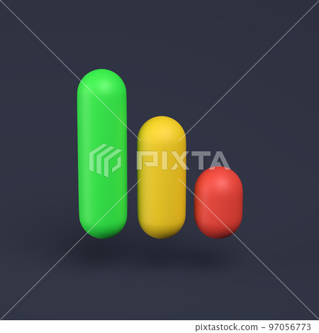 Simple graph icon with colorful rectangles 3D-illustration on pastel background. 3d render minimal concept. Simple graph icon with colorful rectangles 3D-illustration on pastel background. 3d render minimal concept. 97056773