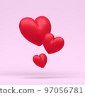 3d family of hearts on extra light pink pastel background with clear shadow illustration. 3d render love or like. 97056781