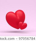 3d family of hearts on extra light pink pastel background with clear shadow illustration. 3d render love or like. 97056784