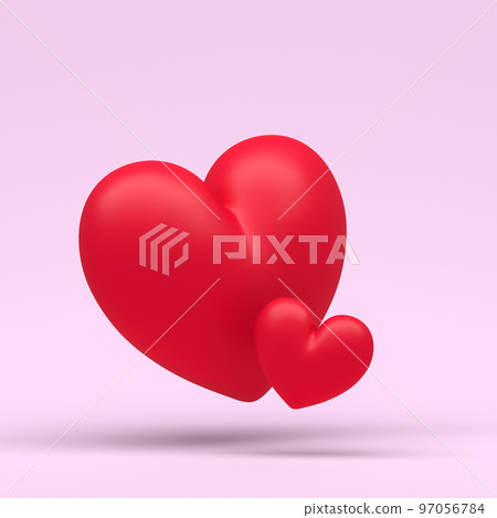3d family of hearts on extra light pink pastel background with clear shadow illustration. 3d render love or like. 3d family of hearts on extra light pink pastel background with clear shadow illustration. 3d render love or like. 97056784