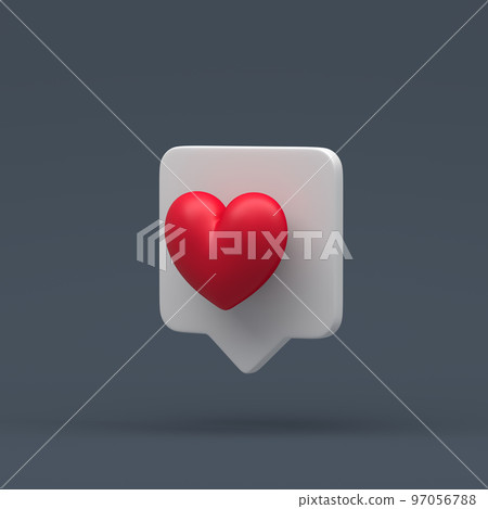 3d simple like notification on grey pastel background with clear shadow. Hight quality 3d illustration. 3d render new message love or like. 3d simple like notification on grey pastel background with clear shadow. Hight quality 3d illustration. 3d render new message love or like. 97056788