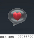 3d simple heart in transparent message bubble on dark pastel background. Hight quality 3d render 97056790