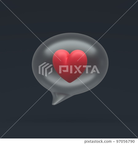 3d simple heart in transparent message bubble on dark pastel background. Hight quality 3d render 97056790