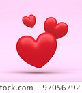 3d family of hearts on extra light pink pastel background with clear shadow illustration. 3d render love or like. 97056792