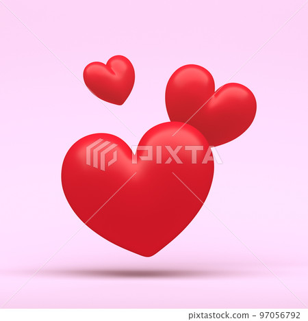 3d family of hearts on extra light pink pastel background with clear shadow illustration. 3d render love or like. 3d family of hearts on extra light pink pastel background with clear shadow illustration. 3d render love or like. 97056792