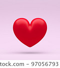 3d couple of hearts on extra light pink pastel background with clear shadow illustration. 3d render love or like. 97056793