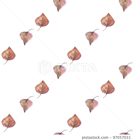 Yellowed birch leaves. Seamless watercolor pattern of tree leaves arranged in oblique lines. Perfect for autumn and winter decor Yellowed birch leaves. Seamless watercolor pattern of tree leaves arranged in oblique lines. Perfect for autumn and winter decor 97057031