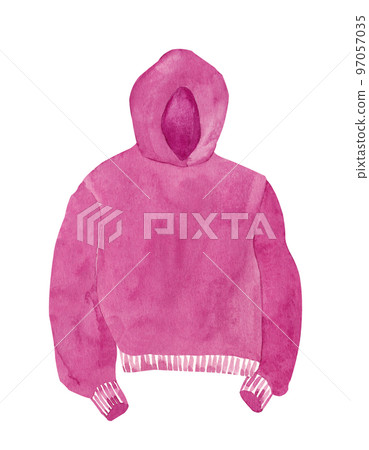 Fuchsia hoodie. Front view. Isolated watercolor illustration Fuchsia hoodie. Front view. Isolated watercolor illustration 97057035