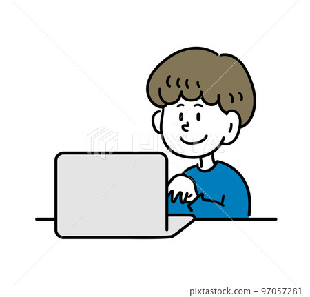 man touching a computer man touching a computer 97057281