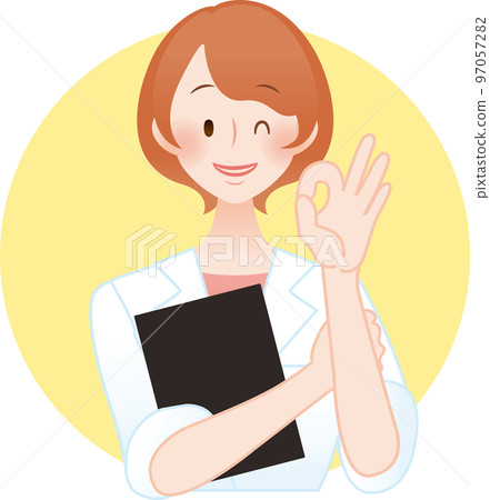 Okay female doctor or nurse white coat teacher researcher etc. 97057282