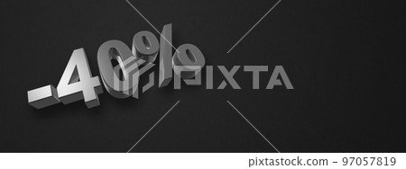 40% off discount offer. 3D illustration isolated on black. Horizontal banner 97057819