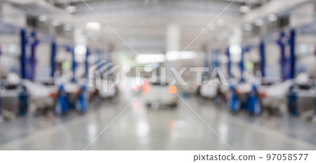 car service centre auto repair workshop blurred panoramic background car service centre auto repair workshop blurred panoramic background 97058577