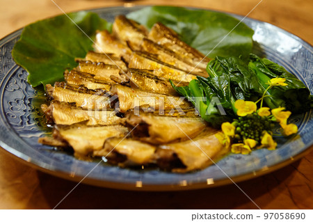 Simmered sandfish served on a large plate Simmered sandfish served on a large plate 97058690