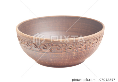 Stylish brown clay bowl isolated on white background 97058857