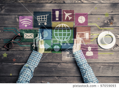 Concept of social communication and networking with media user interface 97059093
