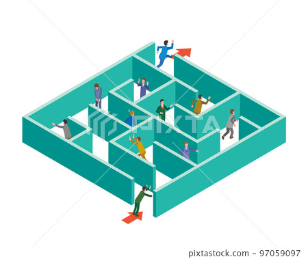 Image illustration of a businessman lost in a maze Image illustration of a businessman lost in a maze 97059097