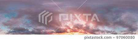 Dark blue sunset sky panorama with pink Cumulus clouds. Seamless hdr 360 panorama in spherical equirectangular format. Full zenith for 3D visualization, sky replacement for aerial drone panoramas. Dark blue sunset sky panorama with pink Cumulus clouds. Seamless hdr 360 panorama in spherical equirectangular format. Full zenith for 3D visualization, sky replacement for aerial drone panoramas. 97060080