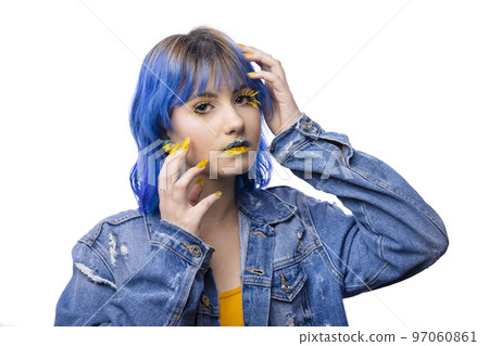 Blue and yellow woman 97060861