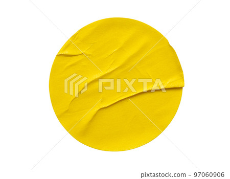 Yellow round paper sticker label isolated on white background 97060906