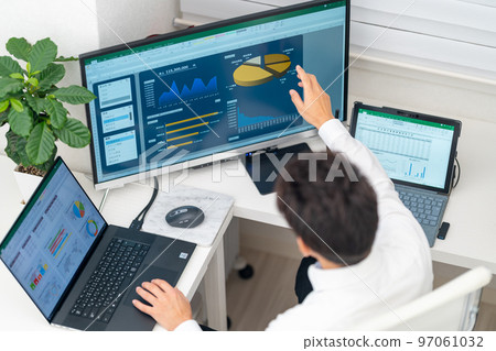 General affairs, accounting, clerical work, sales affairs, management dashboard, charts, graphs, bird's-eye view, multi-display 97061032