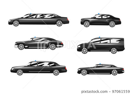 Government Vehicles with Black Presidential Auto with Siren Side View Vector Set Government Vehicles with Black Presidential Auto with Siren Side View Vector Set 97061559