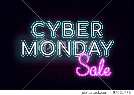 Cyber Monday concept banner in fashionable neon style. Neon Cyber Monday Banner. Text and Title of Cyber Monday Cyber Monday concept banner in fashionable neon style. Neon Cyber Monday Banner. Text and Title of Cyber Monday 97061776