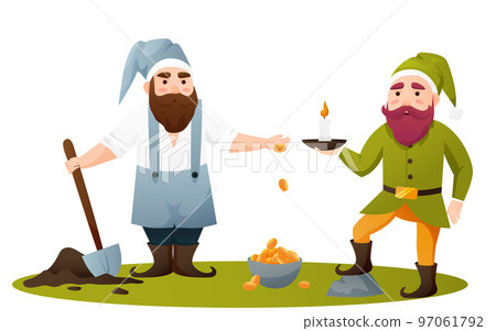 Cute Garden Gnomes. Cute fairytale character. Bundle of lawn ornaments or decorations. Cute Garden Gnomes. Cute fairytale character. Bundle of lawn ornaments or decorations. 97061792