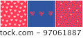 Set of vector seamless patterns with zebra stripes hearts in navy blue and red. Abstract illustration with animal zebra skin print for textile, paper, cover, fabric, interior decoration. Eps 10 97061887