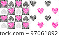 Vector seamless patterns with zebra stripes hearts in gray and pink colors. Abstract illustration with animal zebra skin print for textile, paper, cover, fabric, interior decoration. Eps 10 97061892