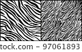 Set of zebra skin seamless pattern. Black and white zebra skin stripes. Animal vector illustration repeated background for fabric design. Eps 10 97061893