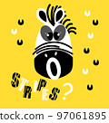Funny zebra face vector. Hand drawn illustration with isolated comic zebra face. Concept for children print.. Eps 10 97061895