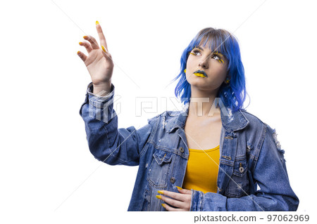 Woman in blue and yellow tones Woman in blue and yellow tones 97062969