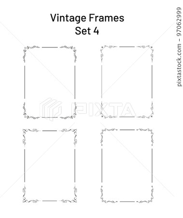 Four nice retro rectangular frames with flourishes in corners, set of editable templates, hand drawn empty vignettes 97062999