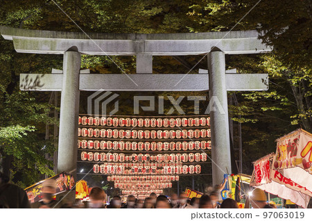 Torii, night view, lanterns, Tori no Ichi market, rake, prosperous business, vivid colors, shrine, year-end, New Year 97063019