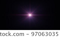 3d rendering. Abstract pink purple digital lens flare with bright light on black background. Optical flare elements used for texture, background or screen project overlay. 97063035