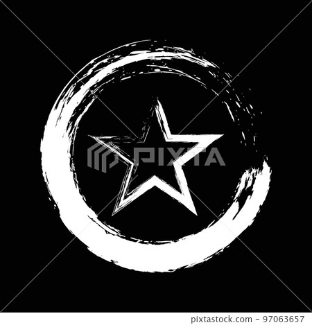 White strokes on a black background in the form of a frame of a circle and a star White strokes on a black background in the form of a frame of a circle and a star 97063657