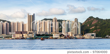 Hong Kong skyline on a sunny summer day. Yau Tong district Hong Kong skyline on a sunny summer day. Yau Tong district 97064000
