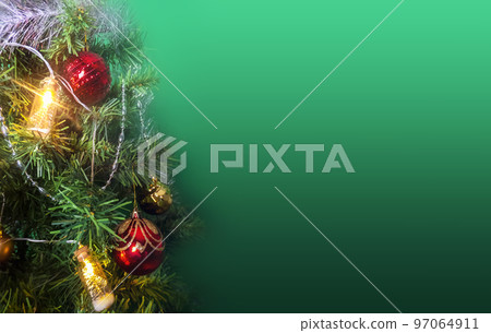 Christmas and New Year holidays green background Christmas and New Year holidays green background 97064911