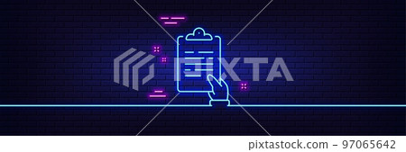 Neon light glow effect. Clipboard document line icon. Agreement file sign. Survey record symbol. 3d line neon glow icon. Brick wall banner. Clipboard outline. Vector Neon light glow effect. Clipboard document line icon. Agreement file sign. Survey record symbol. 3d line neon glow icon. Brick wall banner. Clipboard outline. Vector 97065642