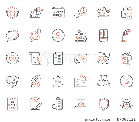 Technology icons set. Included icon as Chemistry lab, Software bug and Calendar graph web elements. Cyber attack, Video conference, Employee icons. Recycle, Comic message, Rfp web signs. Vector Technology icons set. Included icon as Chemistry lab, Software bug and Calendar graph web elements. Cyber attack, Video conference, Employee icons. Recycle, Comic message, Rfp web signs. Vector 97066121