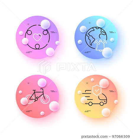 Inclusion, Transport insurance and Internet notification minimal line icons. 3d spheres or balls buttons. Bicycle icons. For web, application, printing. Vector Inclusion, Transport insurance and Internet notification minimal line icons. 3d spheres or balls buttons. Bicycle icons. For web, application, printing. Vector 97066309