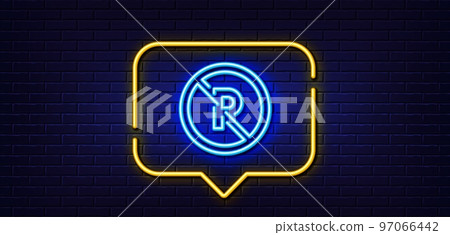 Neon light speech bubble. No parking line icon. Car park not allowed sign. Transport garage symbol. Neon light background. No parking glow line. Brick wall banner. Vector Neon light speech bubble. No parking line icon. Car park not allowed sign. Transport garage symbol. Neon light background. No parking glow line. Brick wall banner. Vector 97066442