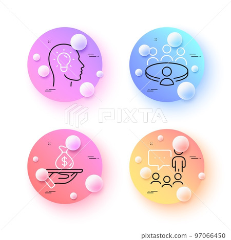 Meeting, Idea head and Loan minimal line icons. 3d spheres or balls buttons. People chatting icons. For web, application, printing. Human resource, Lightbulb, Financial mortgage. Conference. Vector Meeting, Idea head and Loan minimal line icons. 3d spheres or balls buttons. People chatting icons. For web, application, printing. Human resource, Lightbulb, Financial mortgage. Conference. Vector 97066450