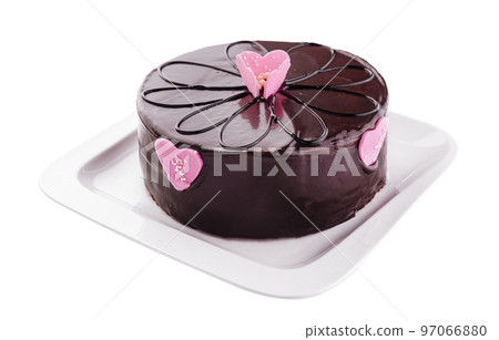 cake in chocolate icing isolated on white cake in chocolate icing isolated on white 97066880
