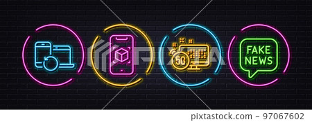 Augmented reality, 5g internet and Recovery devices minimal line icons. Neon laser 3d lights. Fake news icons. For web, application, printing. Phone simulation, Wifi connection, Backup data. Vector Augmented reality, 5g internet and Recovery devices minimal line icons. Neon laser 3d lights. Fake news icons. For web, application, printing. Phone simulation, Wifi connection, Backup data. Vector 97067602